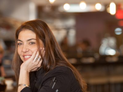 chef valentina guolo migotto beauty shot, sitting at bar